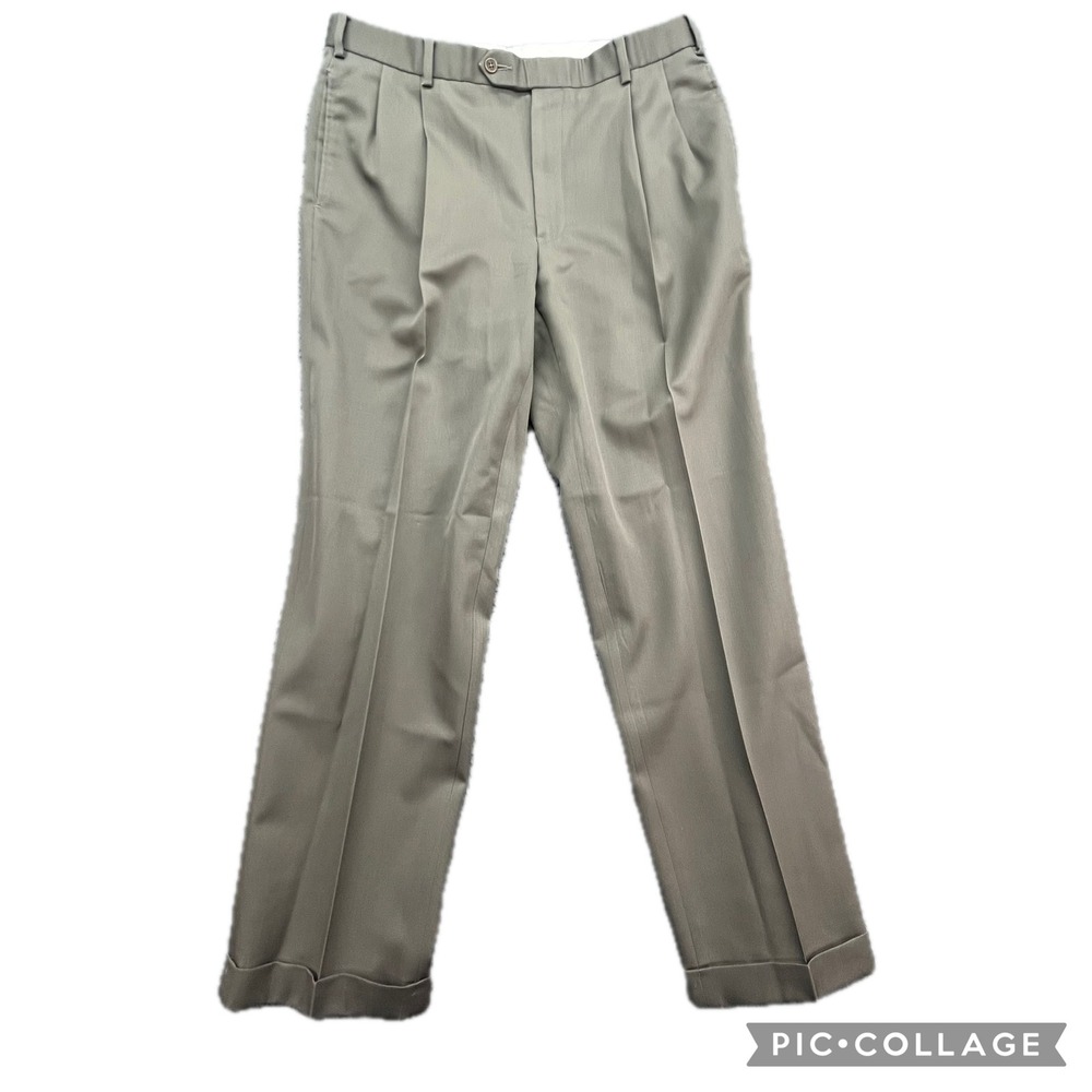Brooks Brothers 346 Madison Fit Pleated Wool Dress Pants Mens 36x32 Khaki